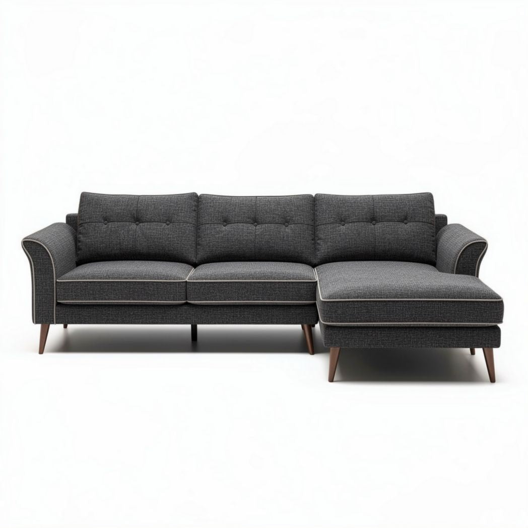 Sofa narożna w kolorze ciemnoszarym z tkaniny 240 x 90 x 85cm