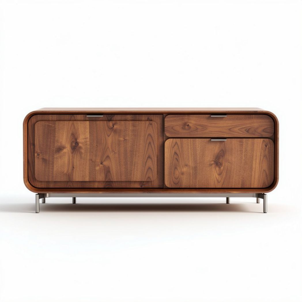 Stolik RTV z drewna orzechowego 150 x 40 x 50cm z metalowymi nodami