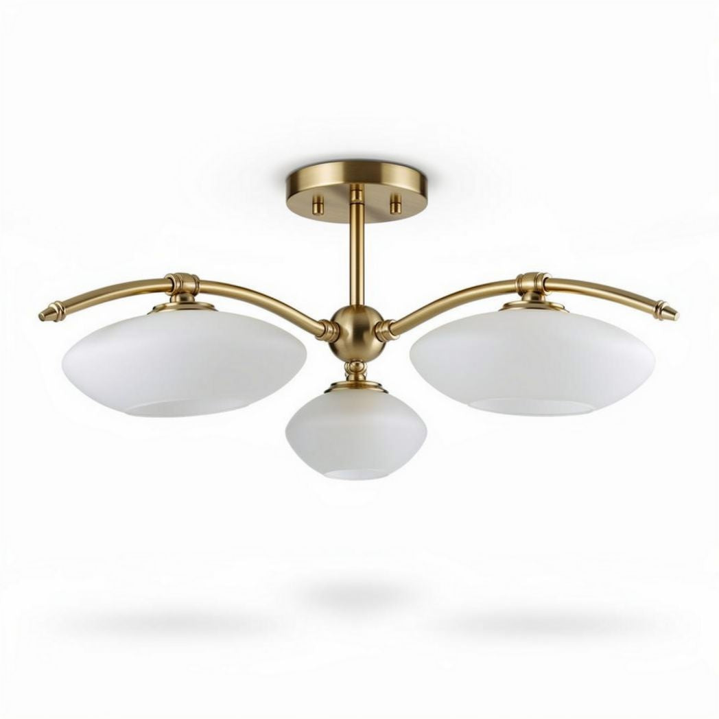 Lampa sufitowa z trzema kloszami szklanymi w kolorze złotym 30 x 30 x 20cm