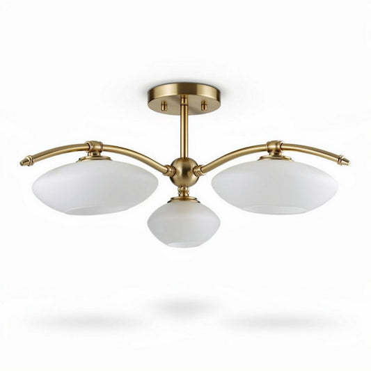 Lampa sufitowa z trzema kloszami szklanymi w kolorze złotym 30 x 30 x 20cm