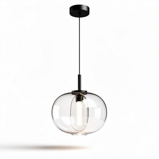 Lampa wisząca ze szkła o średnicy 25 cm i wysokości 30 cm w kolorze czarnym